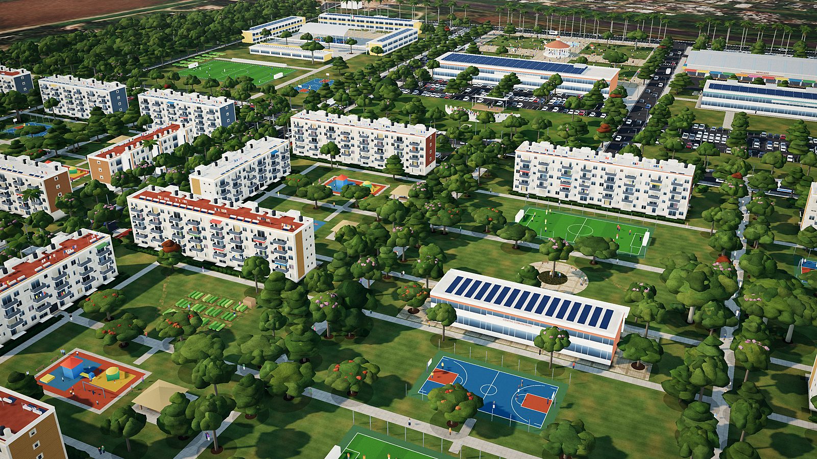 Render conceptual de Vivienda para el Bienestar en edificios de 4 y 5 niveles