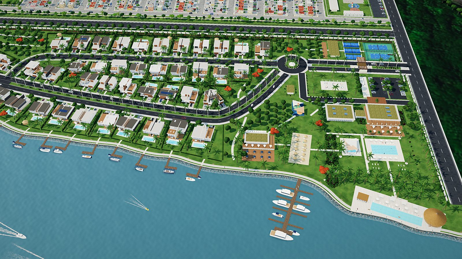 Render conceptual de residencial de lujo con frente al río Coatzacoalcos