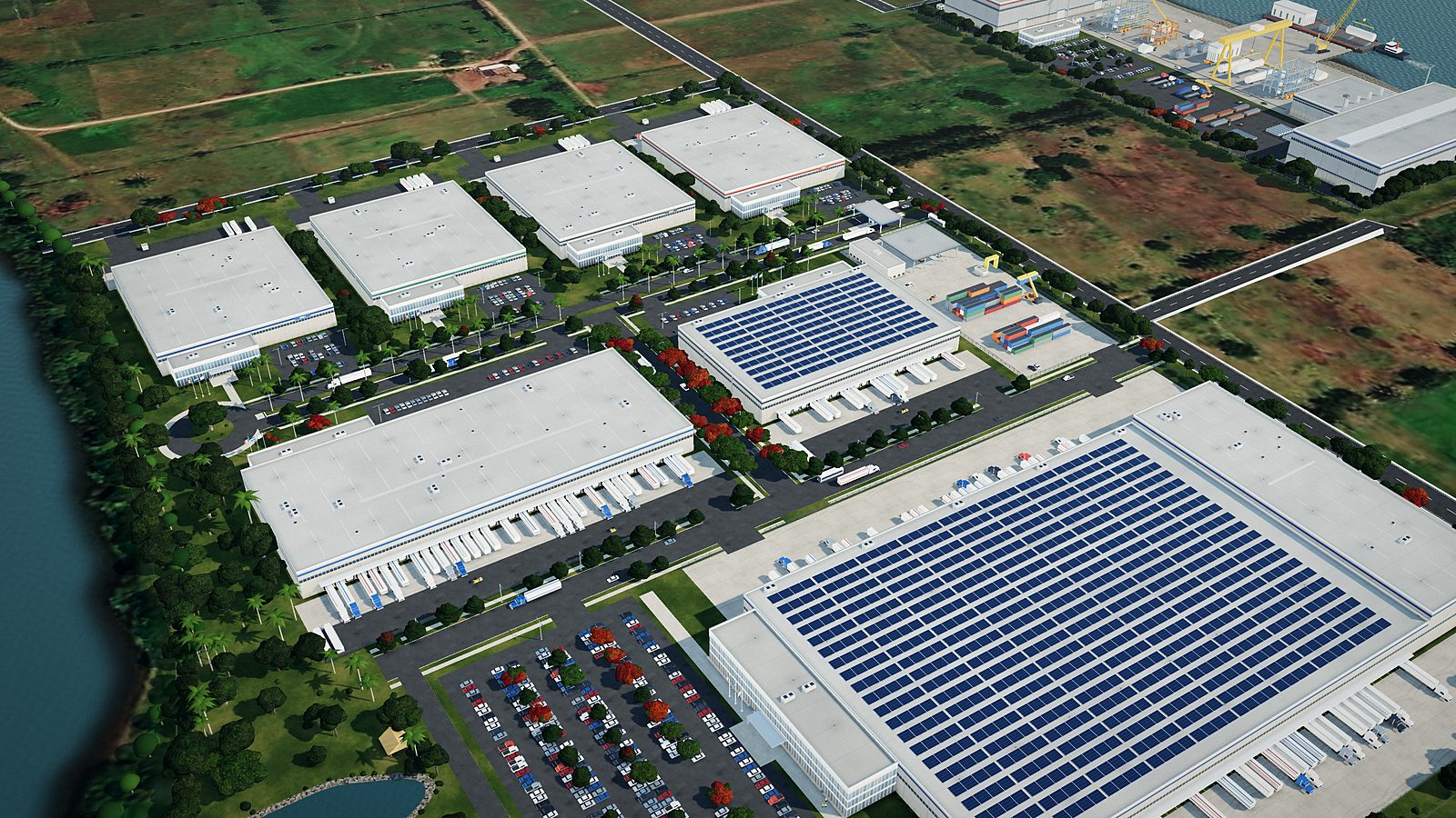 Render conceptual del parque de manufactura de exportación en el Predio Dos Ríos