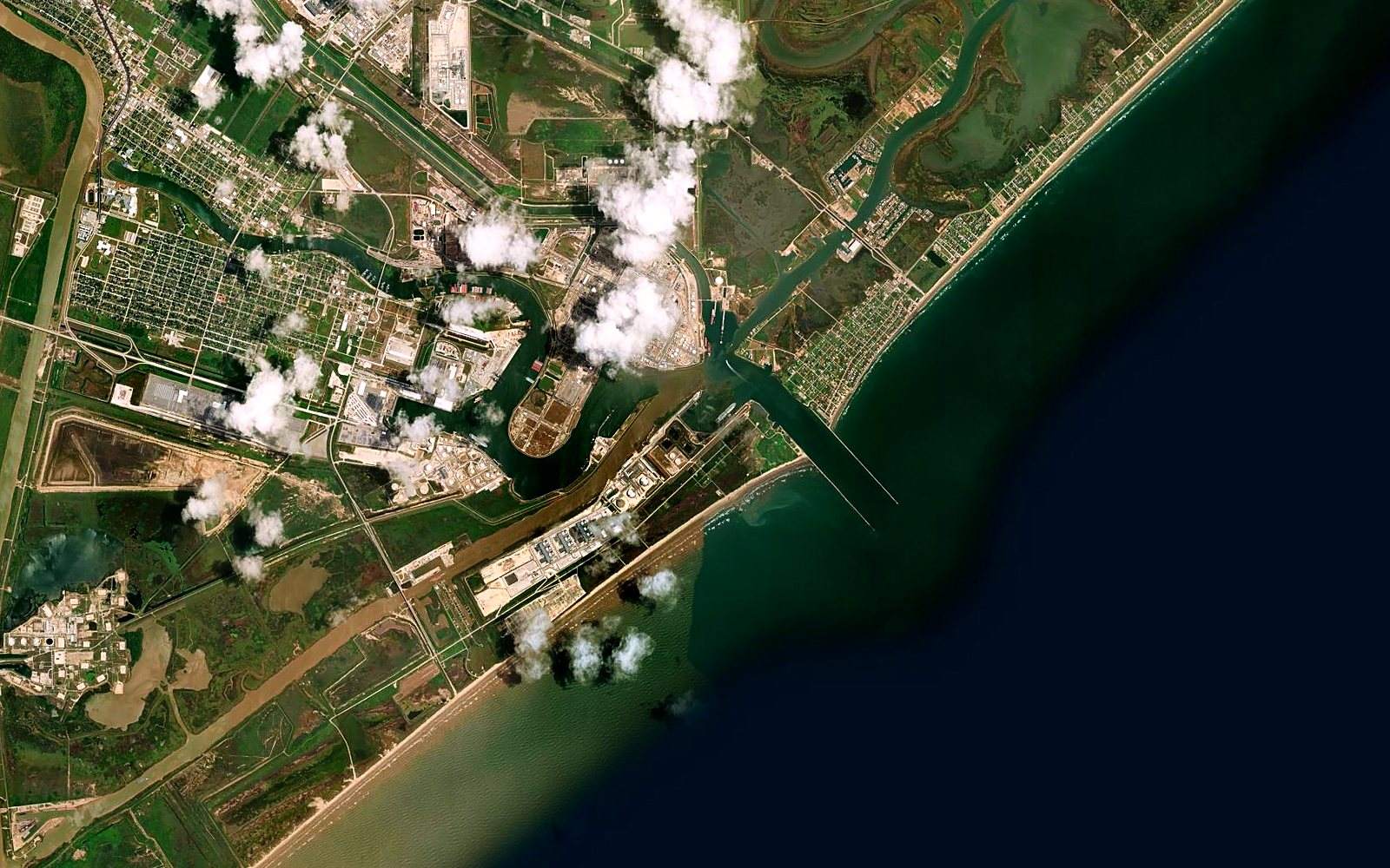 Vista satelital de Freeport LNG, Quintana Island